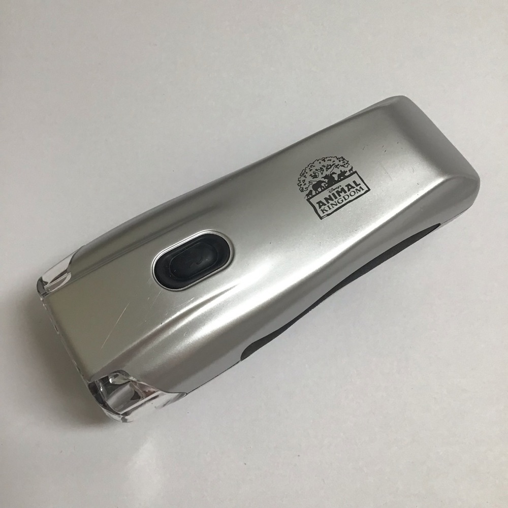 Disney Animal Kingdom Flashlight Crank Toy Silver Black Wind Up Authentic Boxed